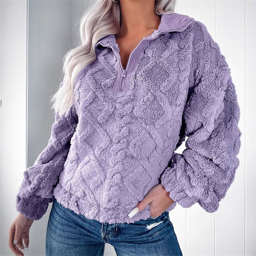 Women's Zip-Neck Fleece Pullover with Textured Finish