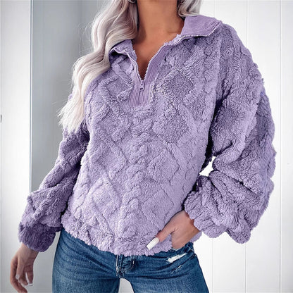 Women's Zip-Neck Fleece Pullover with Textured Finish