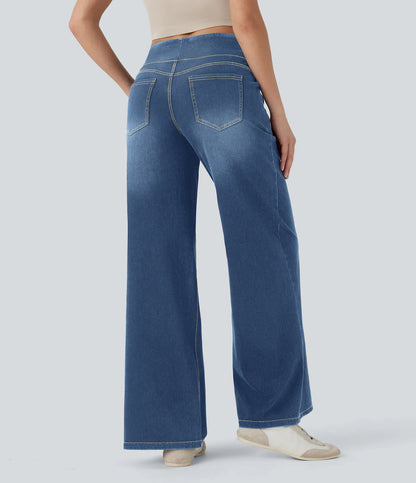 Damenhose mit hohem elastischem Bund und weitem Bein