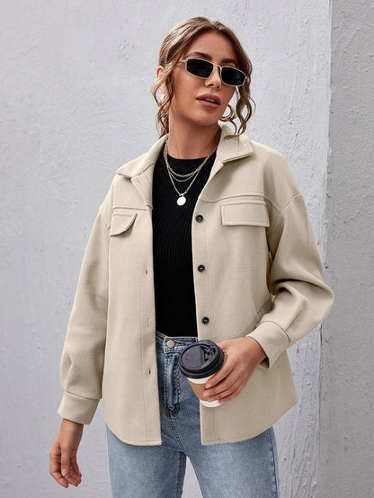 Women's Oversized Shacket with Flap Chest Pockets – Minnie