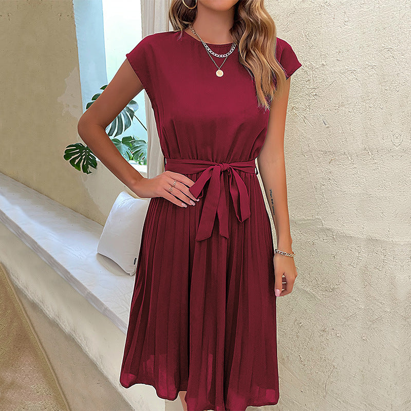Elise | Damen Plissee-Kleid mit Bindegürtel