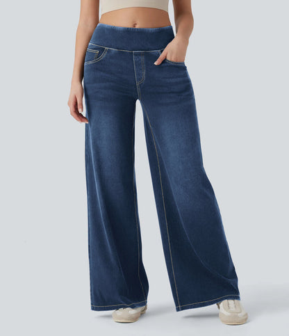 Damenhose mit hohem elastischem Bund und weitem Bein