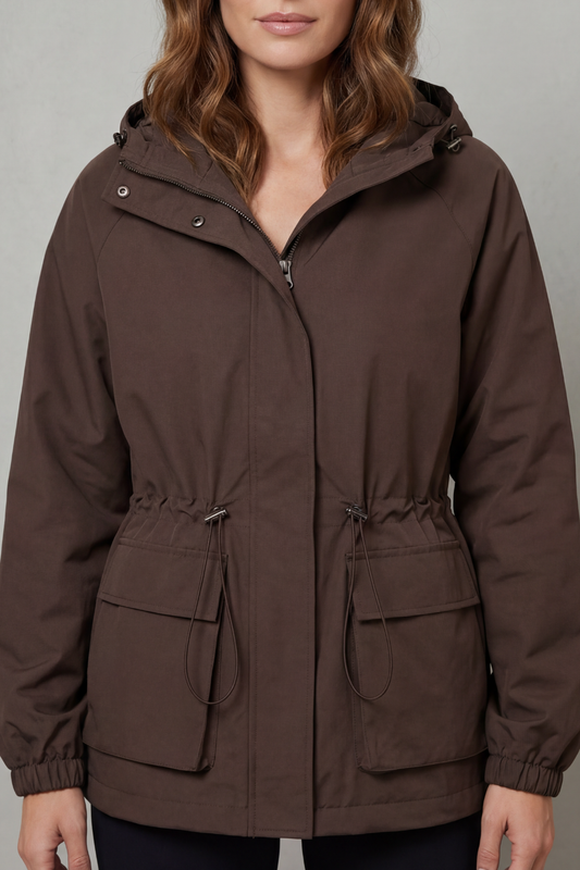 Women's Waterproof Drawstring Jacket in Utility Style – Faye