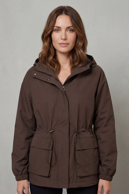 Women's Waterproof Drawstring Jacket in Utility Style – Faye