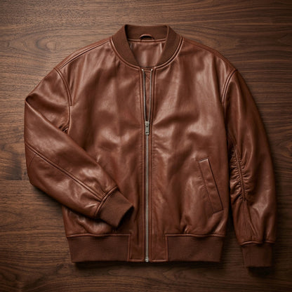 Blodwen | Bomber Jacket Leather Ribbed Trim for Women