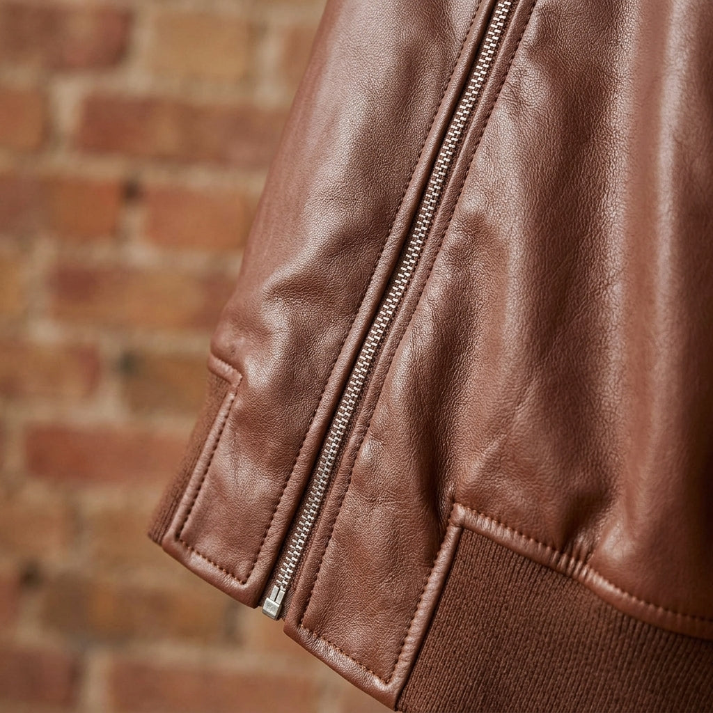 Blodwen | Bomber Jacket Leather Ribbed Trim for Women
