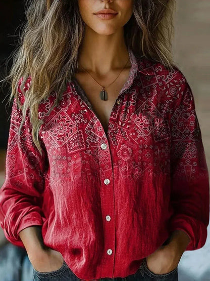 Vintage Floral Button-Down Shirt with Tapestry Print