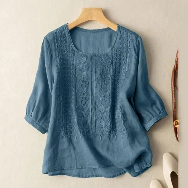 Floral Embroidered Blouse with Relaxed Drape