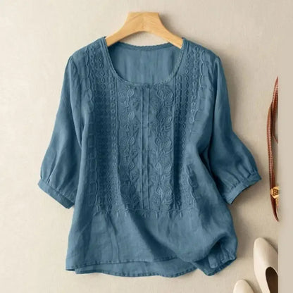 Floral Embroidered Blouse with Relaxed Drape