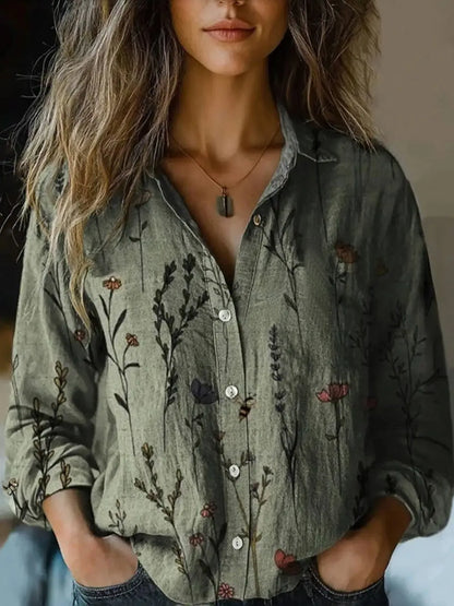 Vintage Floral Button-Down Shirt with Tapestry Print