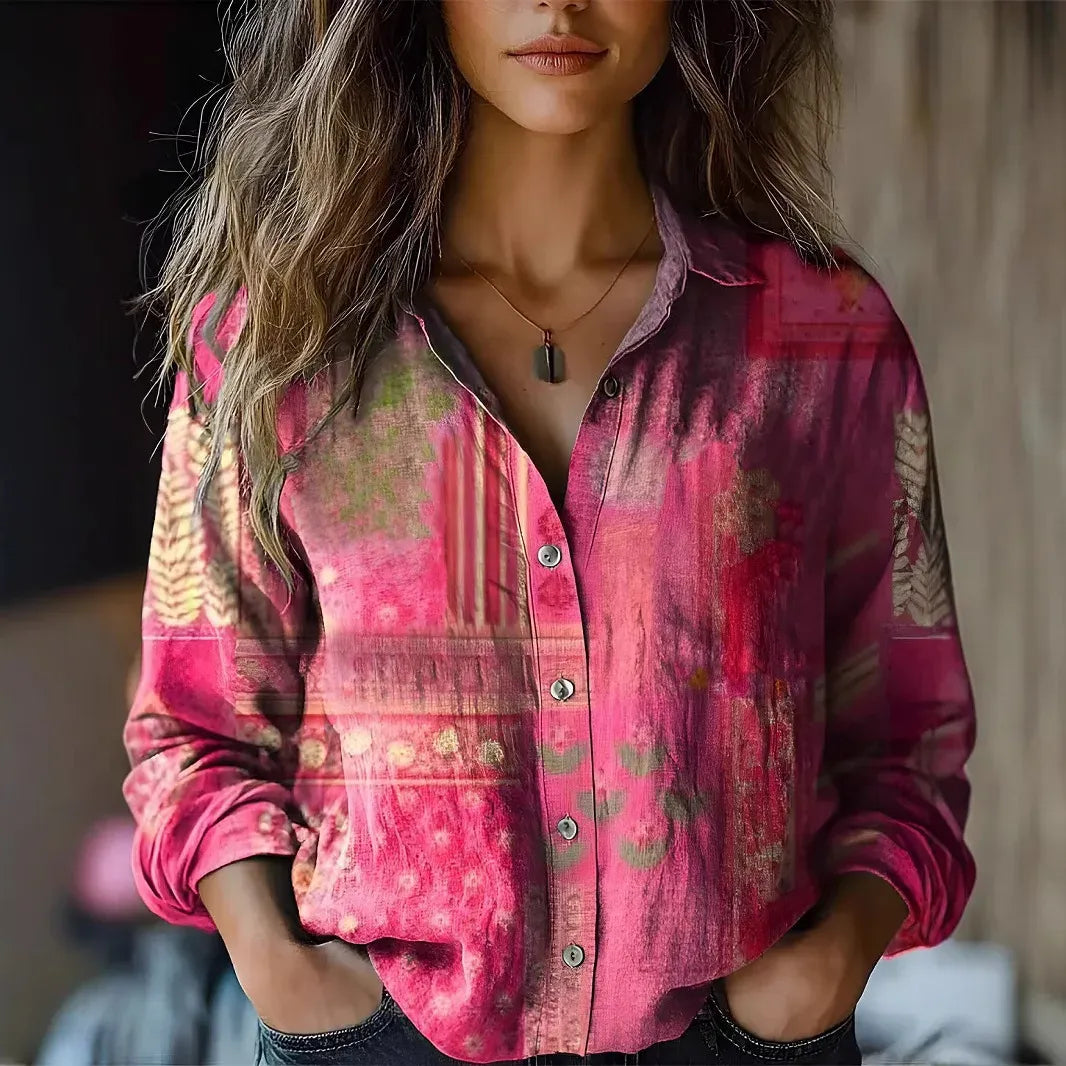 Vintage Floral Button-Down Shirt with Tapestry Print