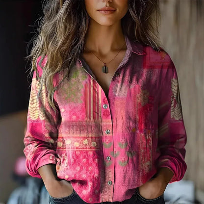 Vintage Floral Button-Down Shirt with Tapestry Print