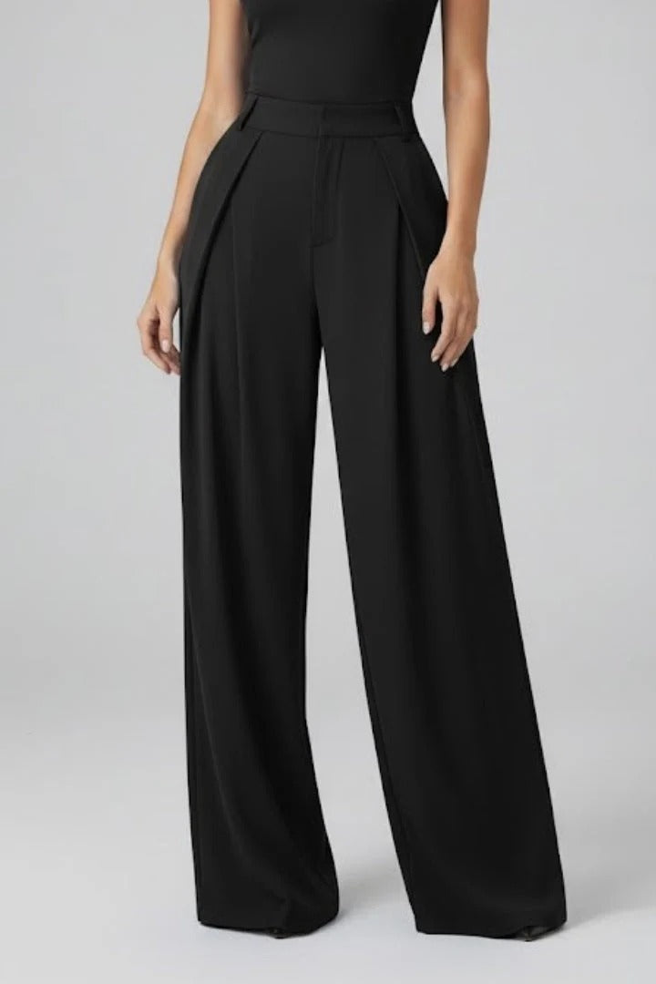 High-Rise Wide-Leg Trousers with Pleated Waist Detail