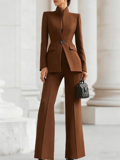 Vina | Women's Two-Piece Suit Set Longline Blazer & Flare Trousers