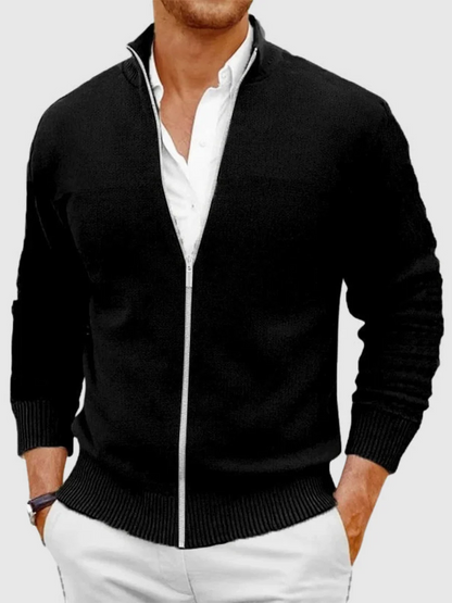 Zip-Up Cardigan with Slim Fit and High Neck