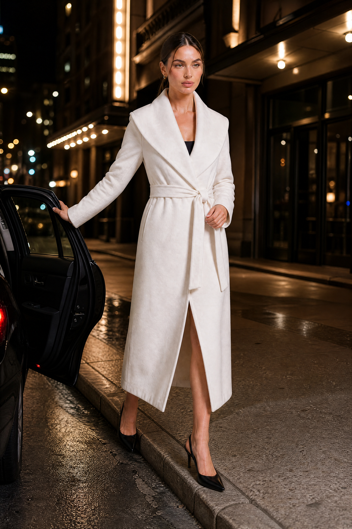 Belted Shawl-Collar Coat