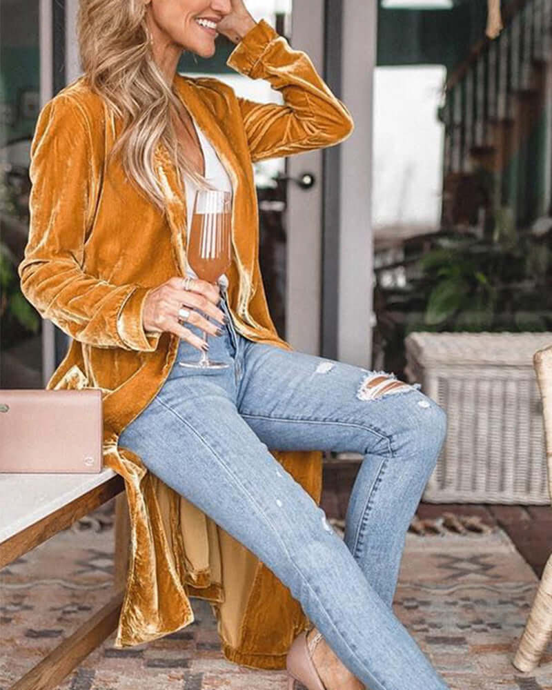 Women's Long Velvet Duster Cardigan