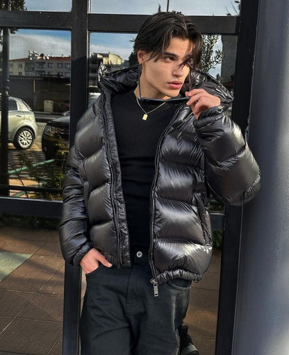 Herre Quiltet Jakke Med Sherpafor Og Hætte – Varm Vinterjakke Til Udendørsbrug, Hverdagsbrug Og Afslappet Streetwear