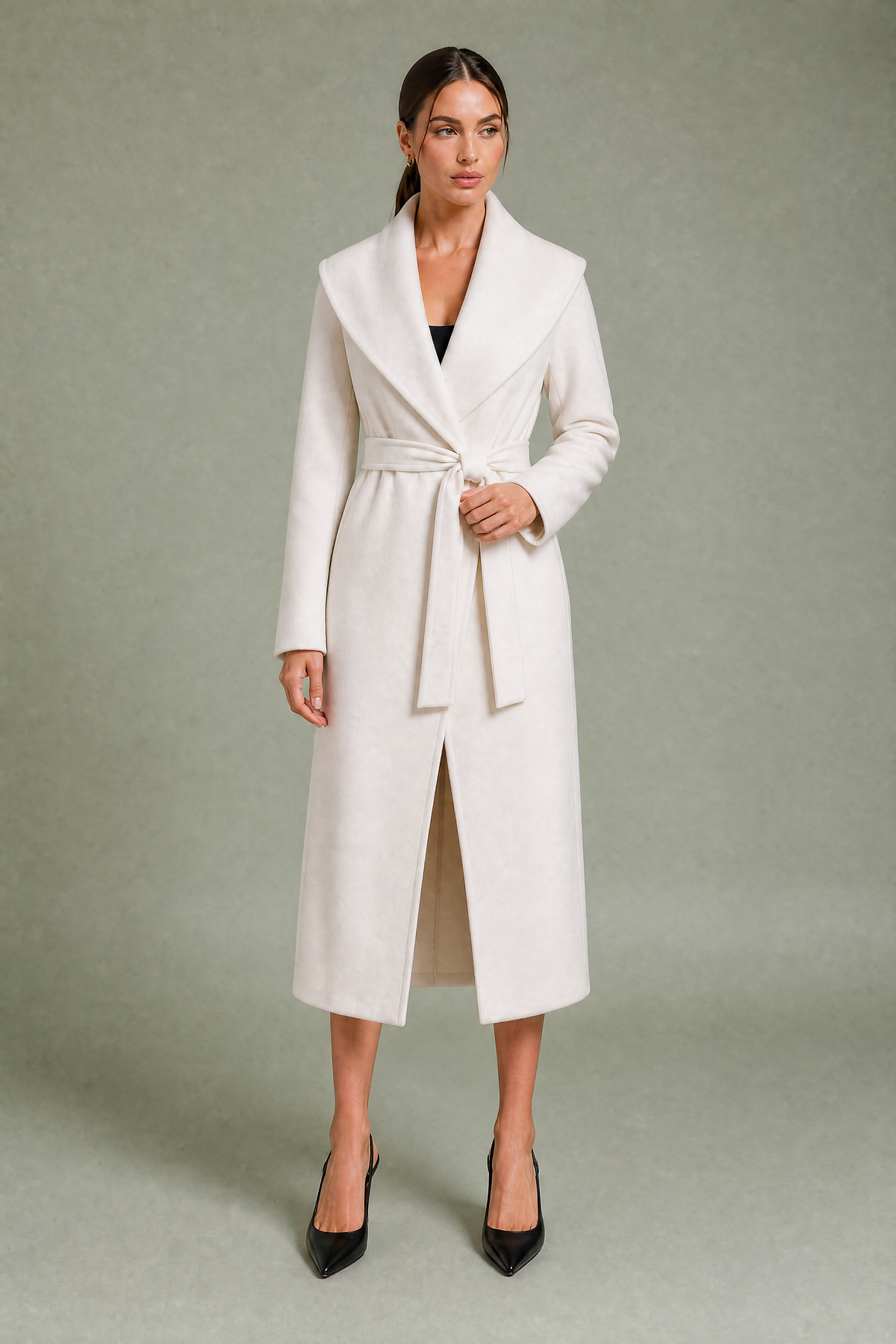 Belted Shawl-Collar Coat