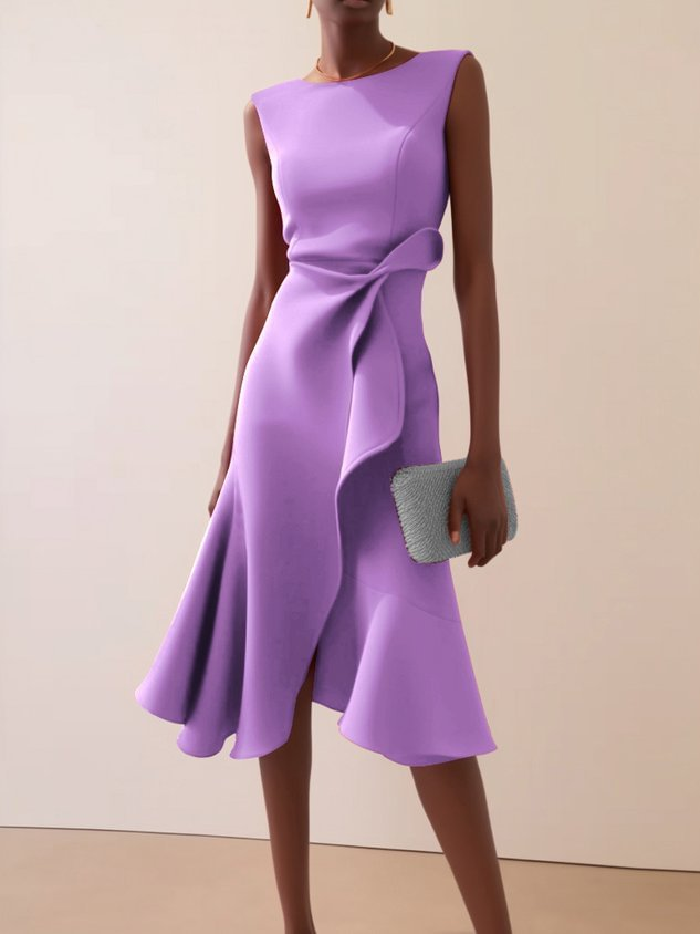 Beatrice | Damen drapiertes asymmetrisches Midikleid