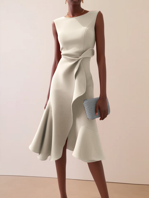 Beatrice | Damen drapiertes asymmetrisches Midikleid