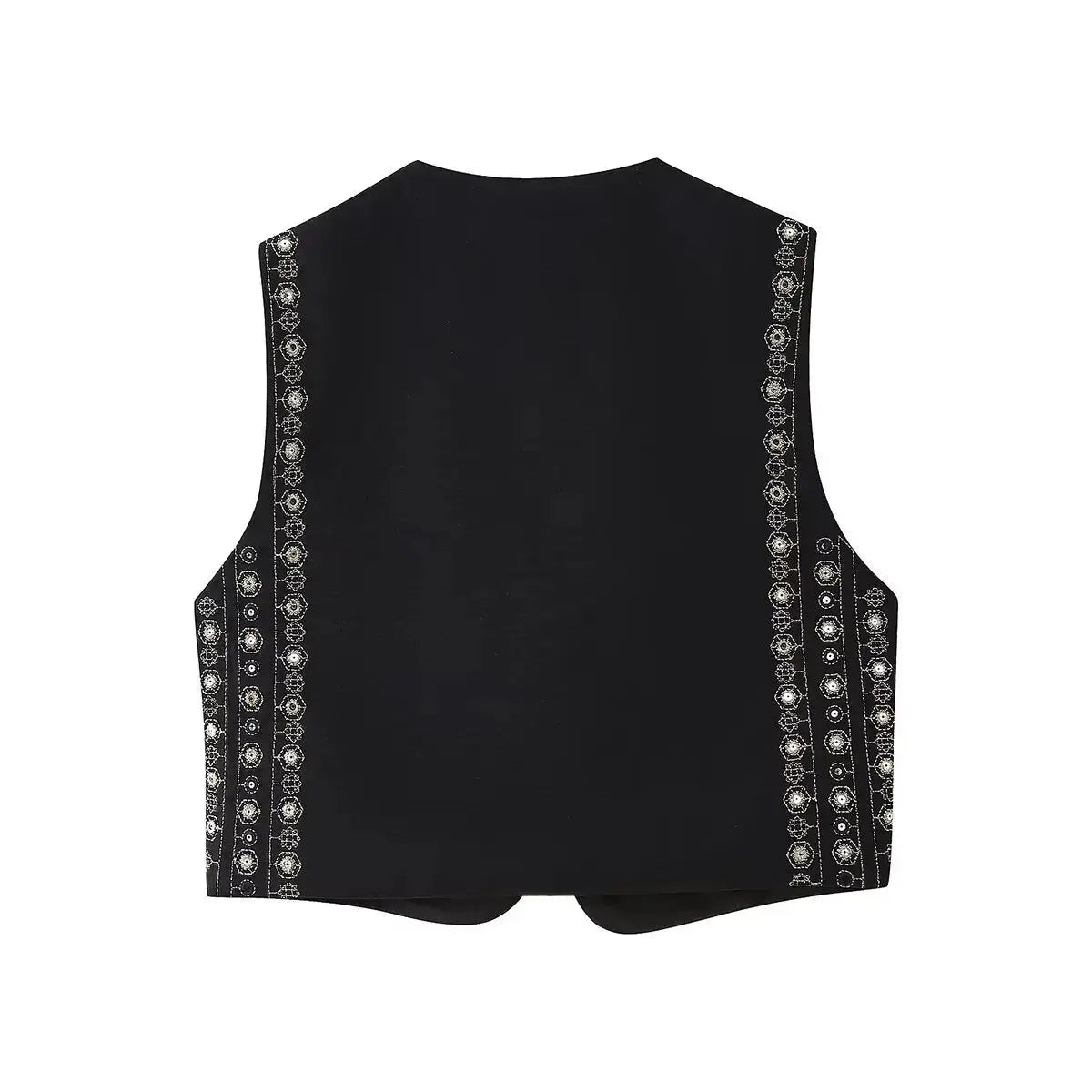 Women's Sleeveless Sequin Embroidered Boho Waistcoat, Open Front