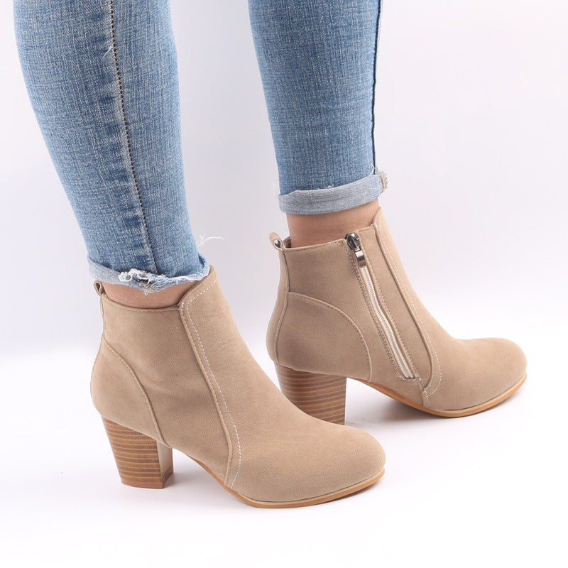 Women's Ankle Boots with Chunky Heel & Side Zip