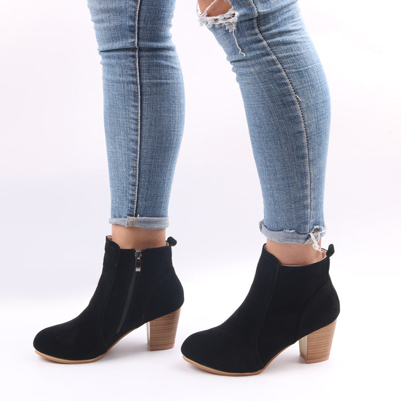 Women's Ankle Boots with Chunky Heel & Side Zip