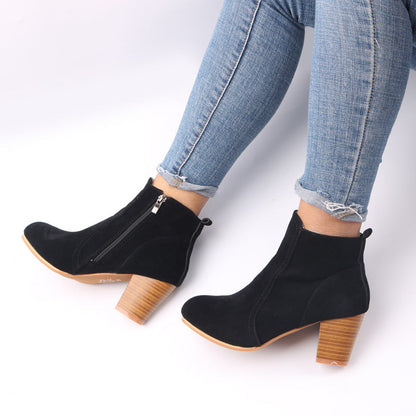 Women's Ankle Boots with Chunky Heel & Side Zip
