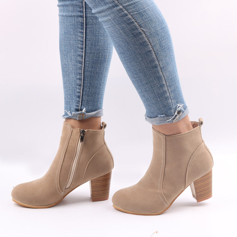 Women's Ankle Boots with Chunky Heel & Side Zip