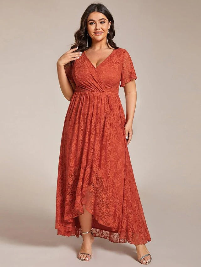 Plus Size Ruffled Lace Formal Evening Dress