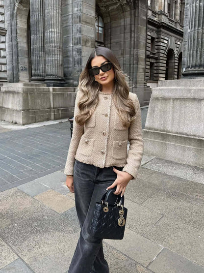 Tweed Cropped Jacket with Pockets