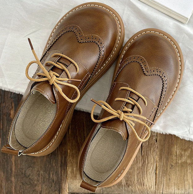 Chaussures Oxford Femme Bout Carré Large Détails Brogue