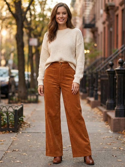 Courtney | Women's High-Waisted Corduroy Wide-Leg Trousers