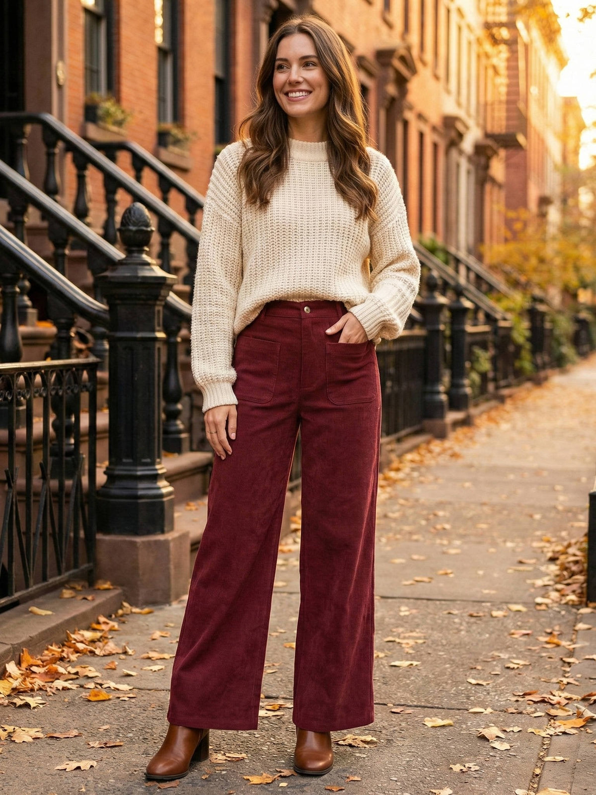 Courtney | Women's High-Waisted Corduroy Wide-Leg Trousers