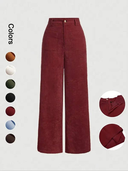 Courtney | Women's High-Waisted Corduroy Wide-Leg Trousers