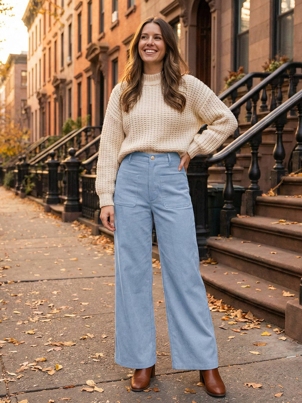 Courtney | Women's High-Waisted Corduroy Wide-Leg Trousers