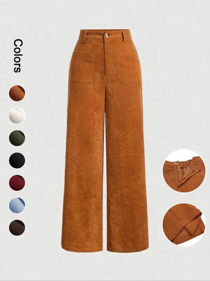 Courtney | Women's High-Waisted Corduroy Wide-Leg Trousers