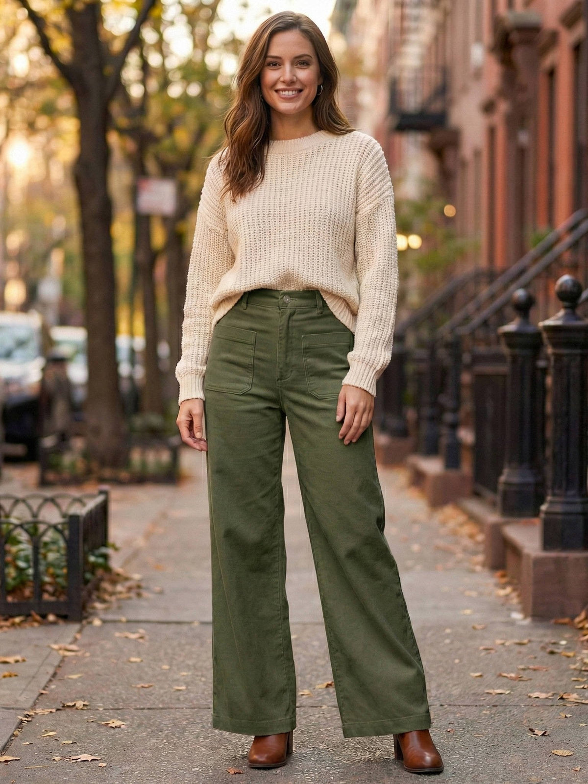 Courtney | Women's High-Waisted Corduroy Wide-Leg Trousers
