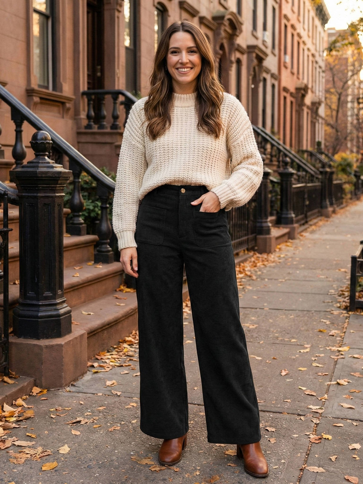 Courtney | Women's High-Waisted Corduroy Wide-Leg Trousers
