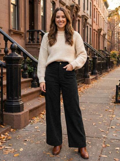 Courtney | Women's High-Waisted Corduroy Wide-Leg Trousers