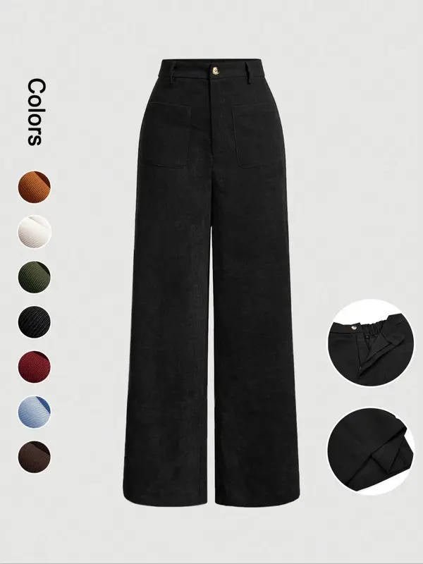 Courtney | Women's High-Waisted Corduroy Wide-Leg Trousers