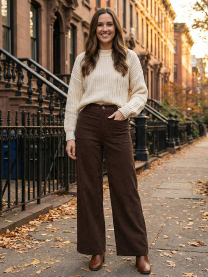 Courtney | Women's High-Waisted Corduroy Wide-Leg Trousers
