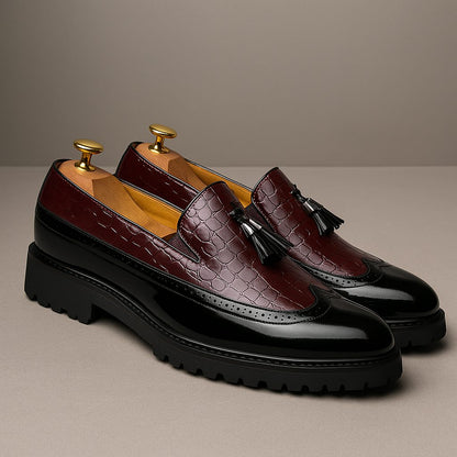 Croc-Embossed Tassel Loafers with Lug Sole for Men