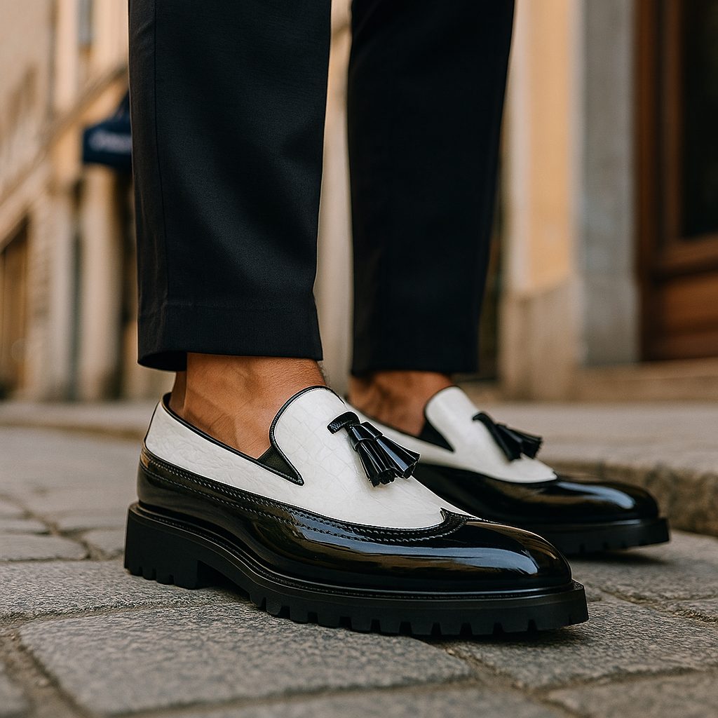 Croc-Embossed Tassel Loafers with Lug Sole for Men