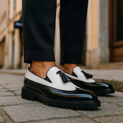 Croc-Embossed Tassel Loafers with Lug Sole for Men