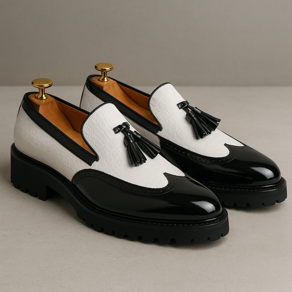 Croc-Embossed Tassel Loafers with Lug Sole for Men