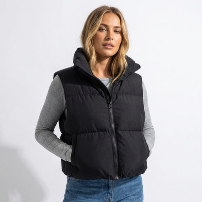 Nora | Cropped Puffer Vest Quilted Stand Collar for Women