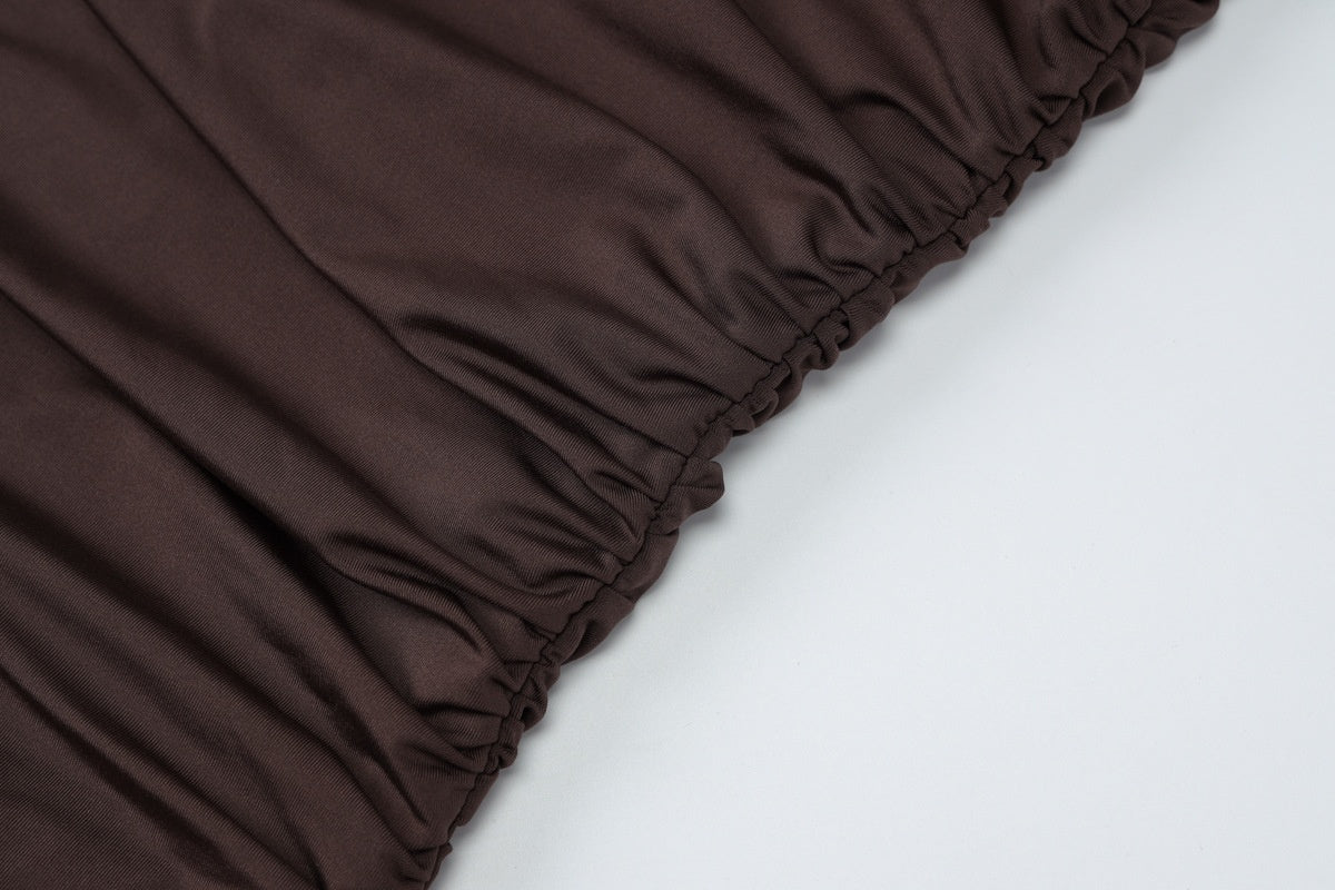 Damen Asymmetrisches Minikleid mit Stehkragen Raffung und Seitenschleppe