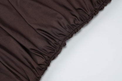 Damen Asymmetrisches Minikleid mit Stehkragen Raffung und Seitenschleppe